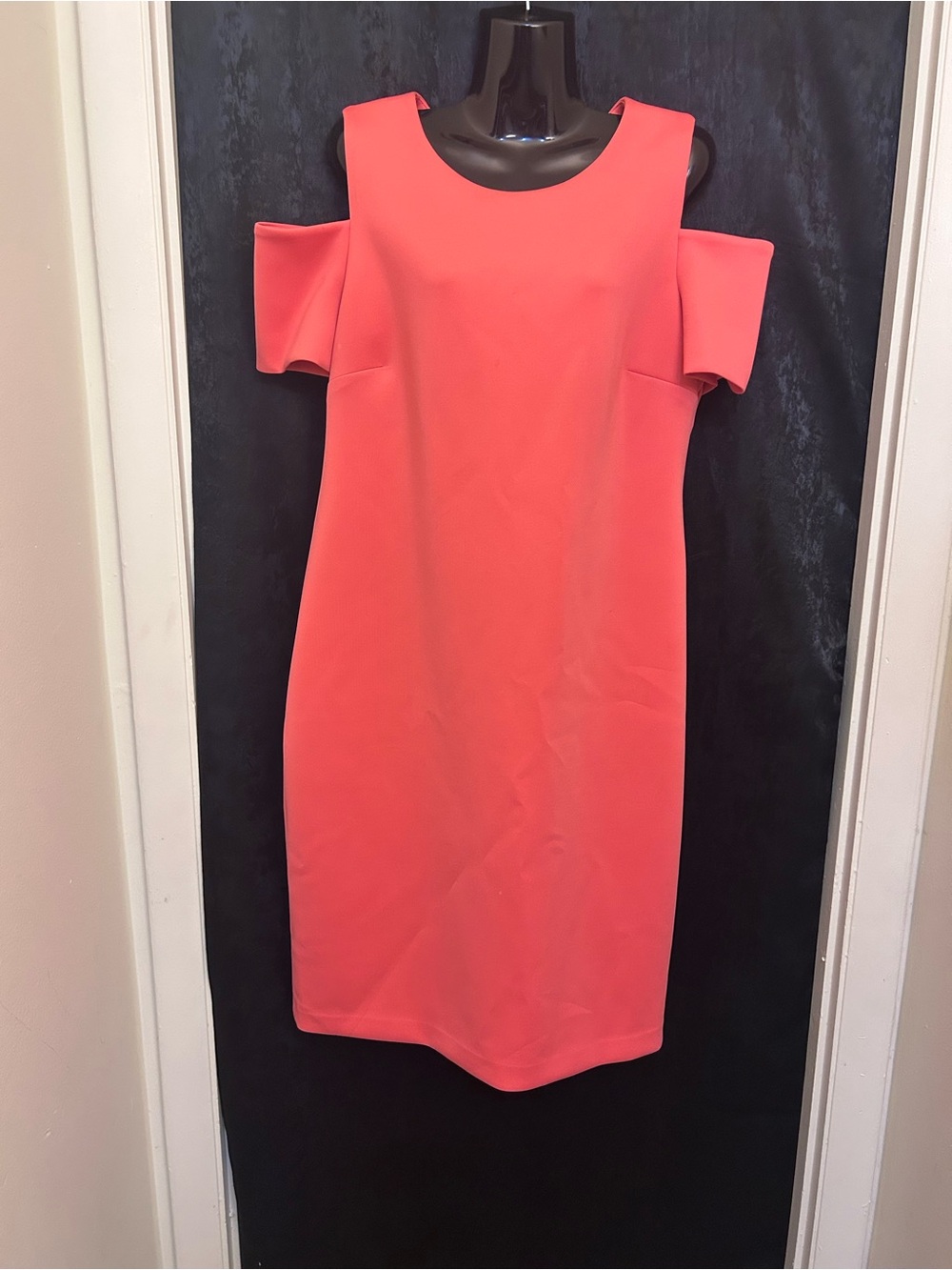 Calvin Klein Coral Cold-Shoulder Midi Dress